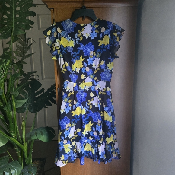 Banana Republic Blue and Yellow Flutter Sleeve Wrap Sundress - Picture 2 of 4